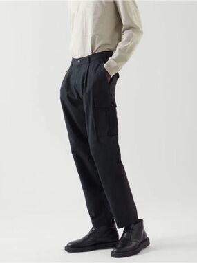 COS Relaxed-Fit Pleated Cargo Navy Blue Trousers